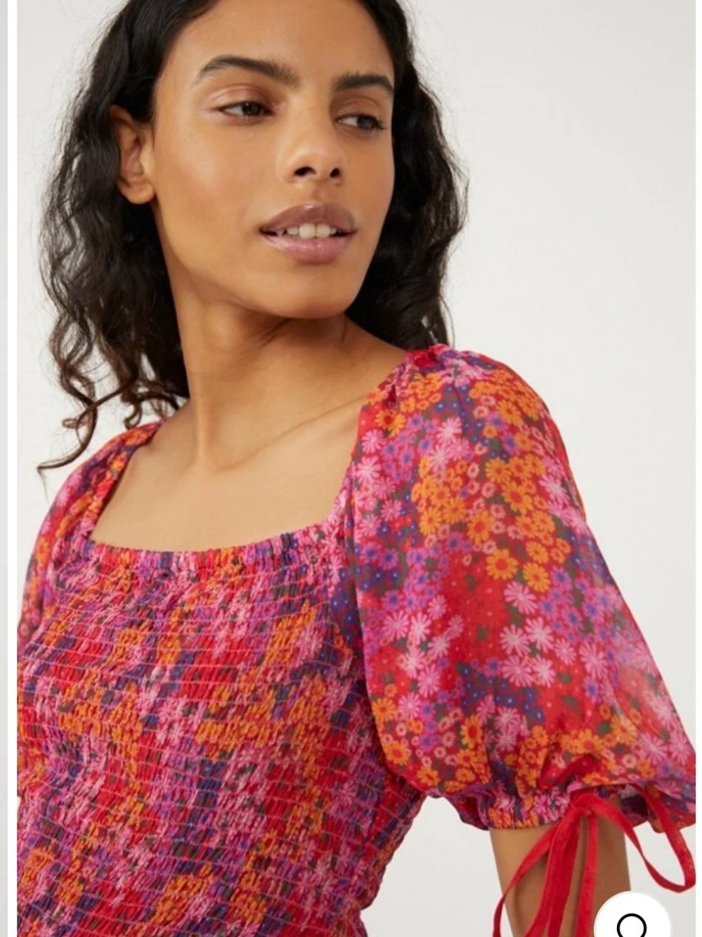 Free People Back On Top Puff Sleeve Crop Top in the Hot Pink Combo